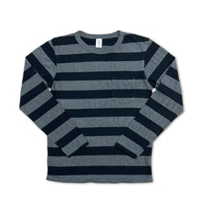 Load image into Gallery viewer, Big Stripe L/S C/N Tee w/PKT / Black/Charcoal
