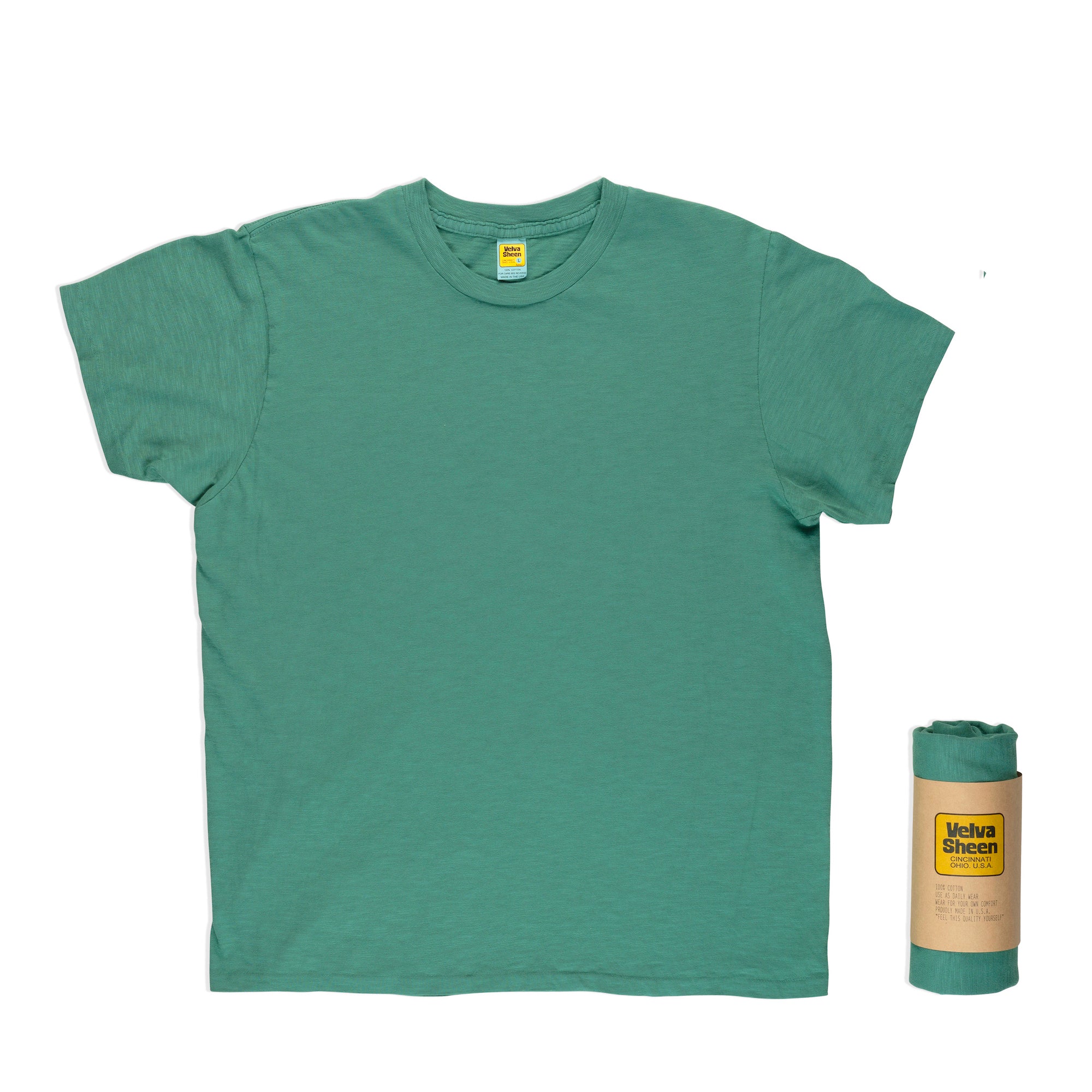 Rolled Short sleeve Crew neck Tee / Foggy Green – VELVA SHEEN