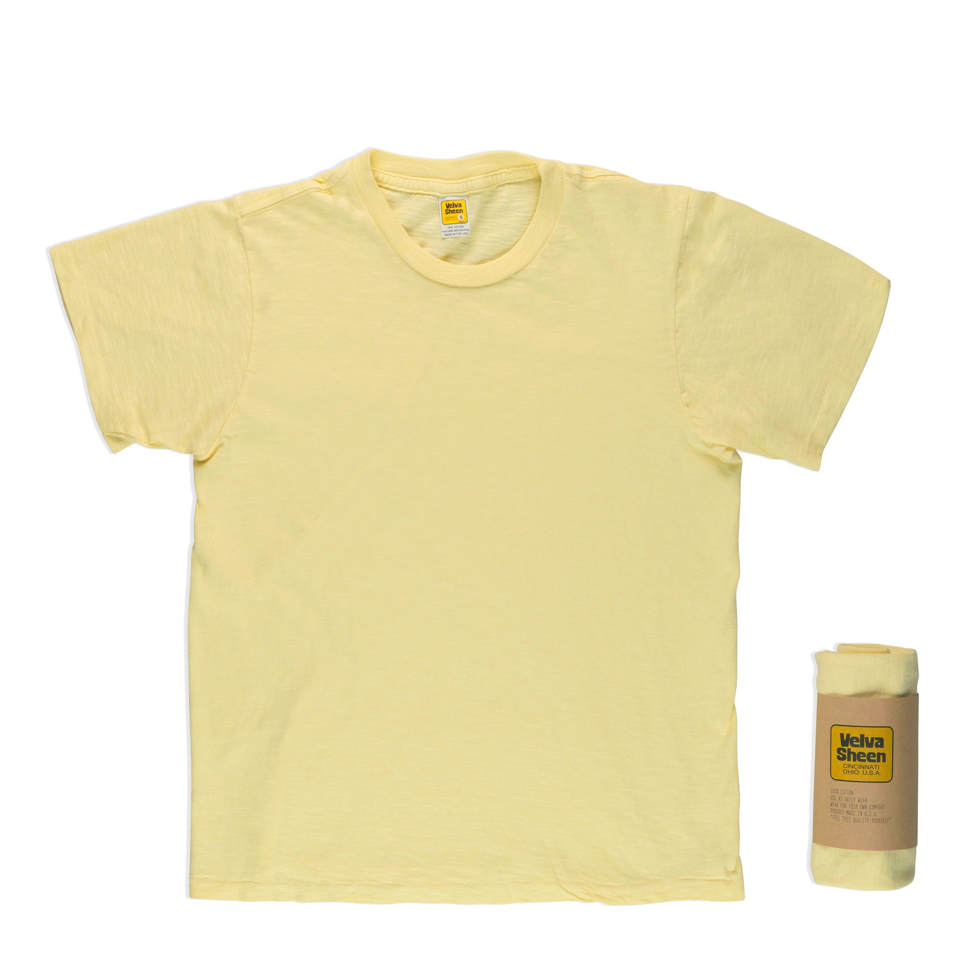 70s VELVA SHEEN 半袖スウェット　カレッジ　イエロー　L Rolled Short sleeve Crew neck Tee / Lt.Yellow – VELVA SHEEN