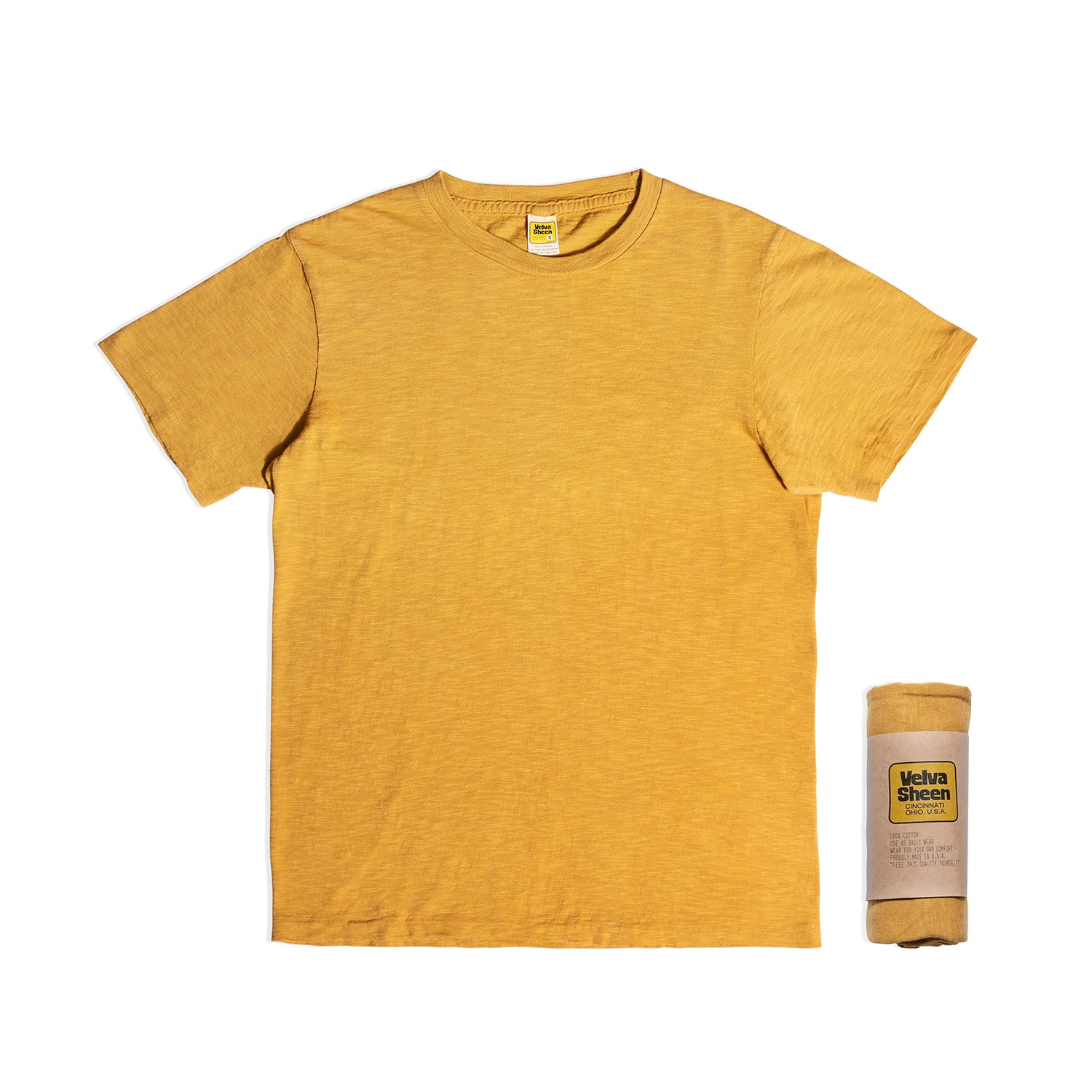Rolled Short sleeve Crew neck Tee / Mustard – VELVA SHEEN