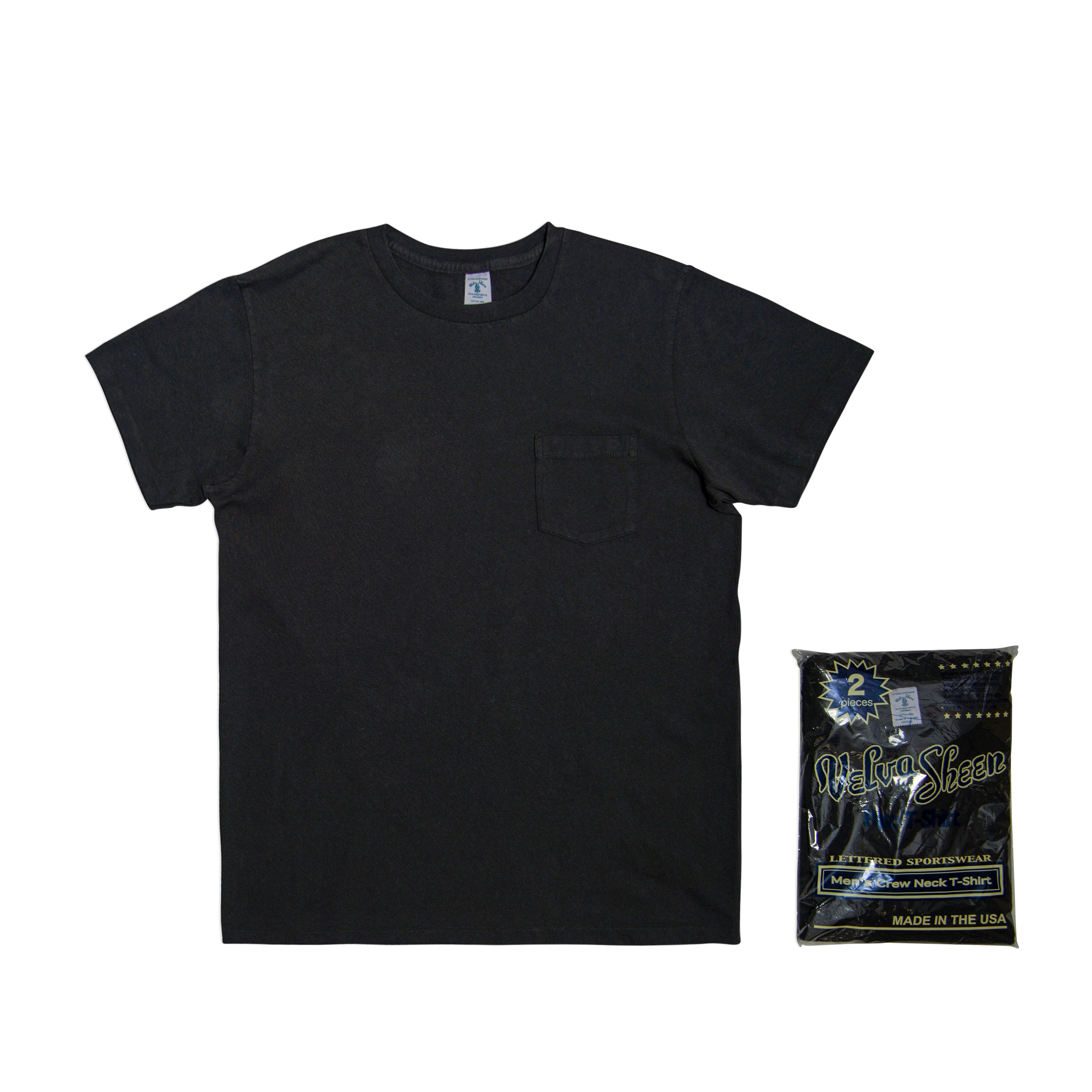 Short sleeve Crew neck Tee w/pocket (2 Shirts Pac) / Black – VELVA