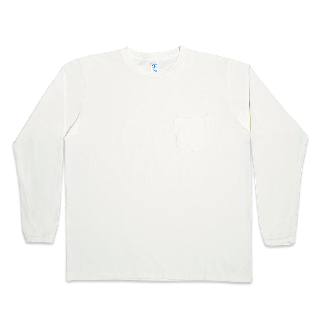 Long sleeve Crew neck Tee w/pocket / White