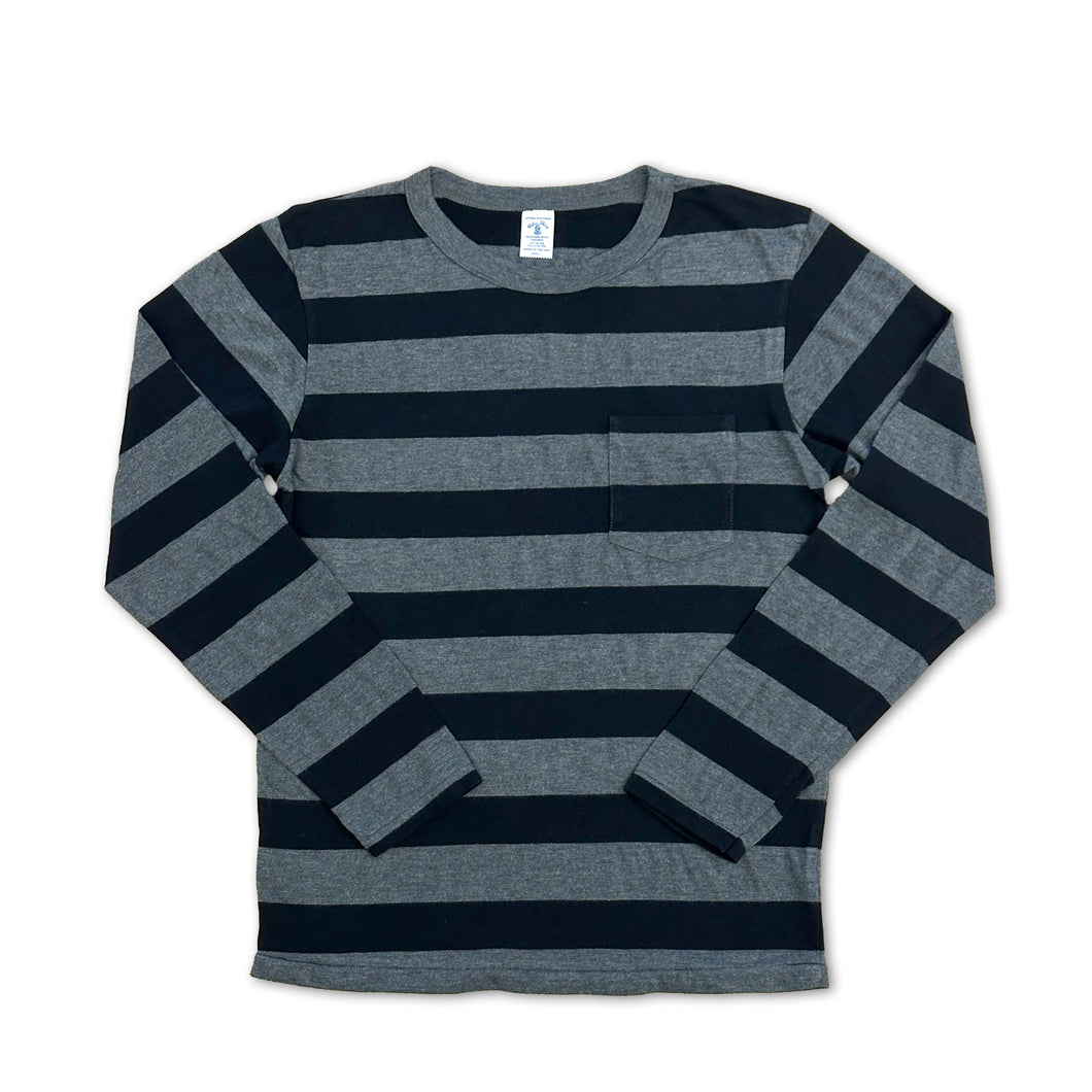 Big Stripe L/S C/N Tee w/PKT / Black/Charcoal