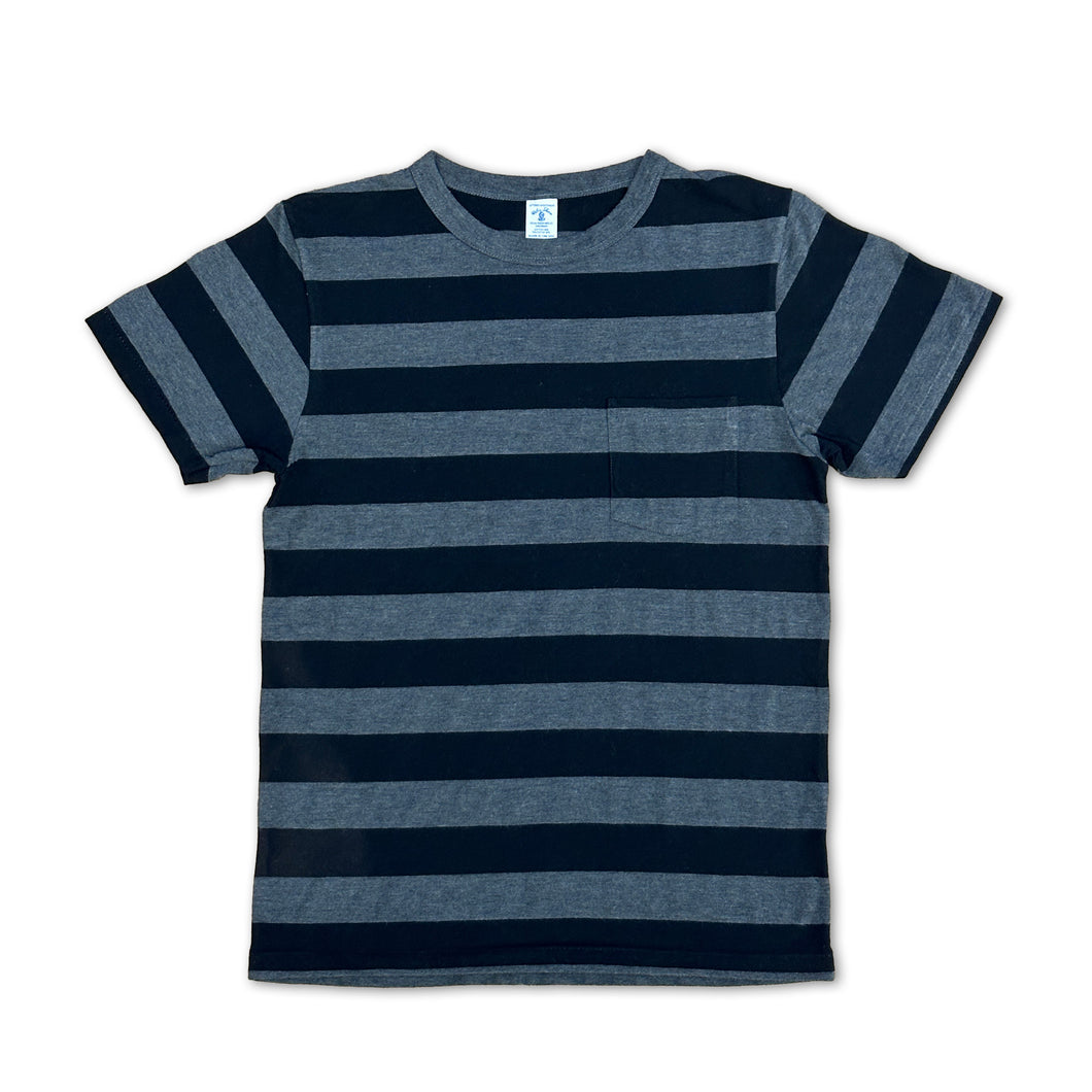 Big Stripe S/S C/N Tee w/PKT / Black/Charcoal