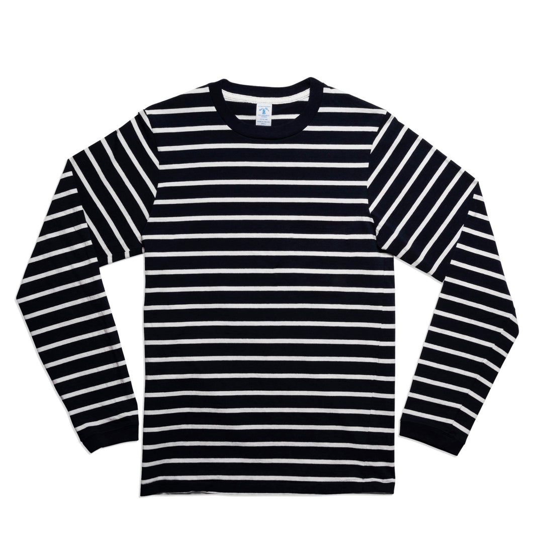 Uneven Stripe L/S C/N Tee / Navy/White