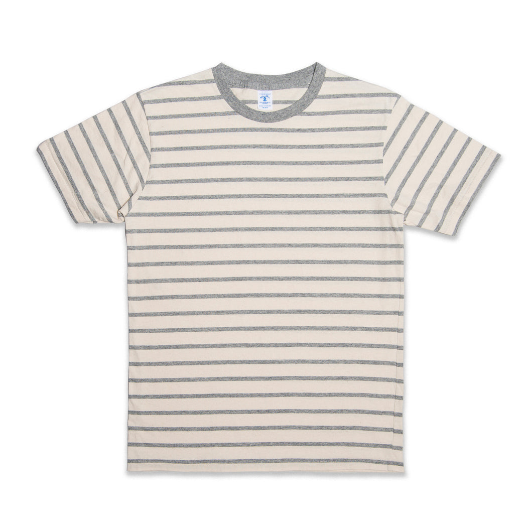 Uneven Stripe S/S C/N Tee / Oatmeal/H.Grey