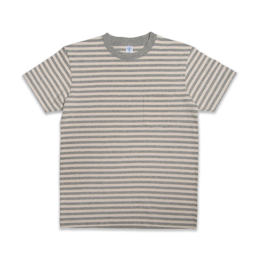 Narrow Stripe S/S C/N Tee w/Pkt / Oatmeal/H.Grey