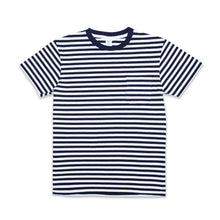 Load image into Gallery viewer, Uneven Stripe S/S C/N Tee w/Pkt / White/Navy
