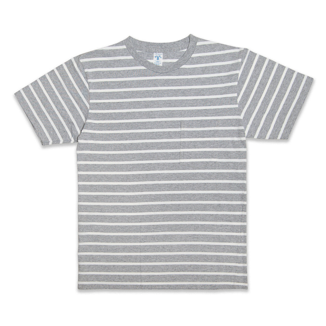 Uneven Stripe S/S C/N Tee w/Pkt / H.Grey/White