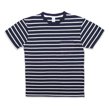 Load image into Gallery viewer, Uneven Stripe S/S C/N Tee w/Pkt / Navy/White
