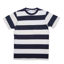 Load image into Gallery viewer, Wide Stripe S/S C/N Tee w/Pkt / White/Navy
