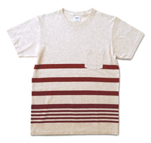 Load image into Gallery viewer, Narrow Wave Stripe Tee / Oatmeal/Burgundy
