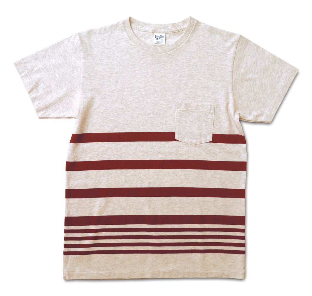 Narrow Wave Stripe Tee / Oatmeal/Burgundy