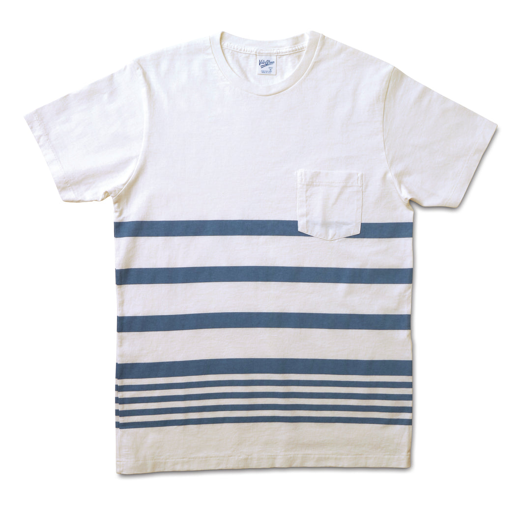 Narrow Wave Stripe Tee / White/Light Blue