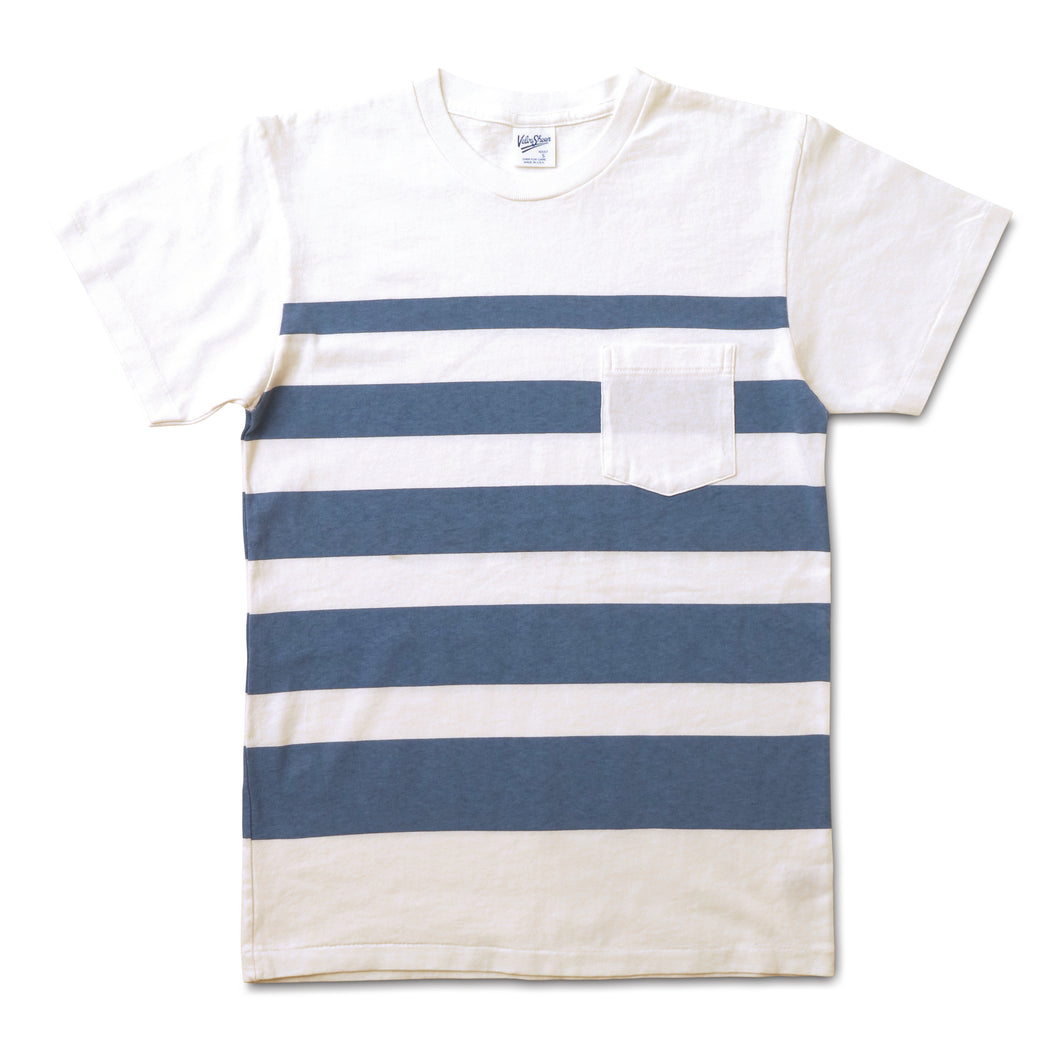 Wide Wave Stripe Tee / White/Light Blue