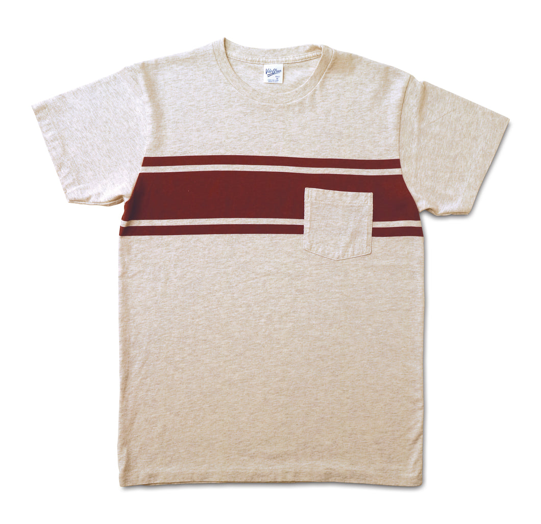 College Stripe Tee / Oatmeal/Burgundy