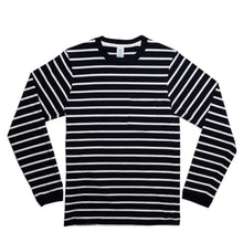 Load image into Gallery viewer, Uneven Stripe L/S C/N Tee w/Pkt / Navy/White
