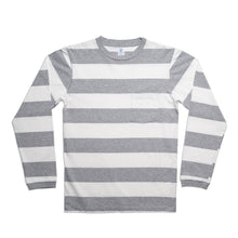Load image into Gallery viewer, Wide Stripe L/S C/N Tee w/Pkt / White/H.Grey
