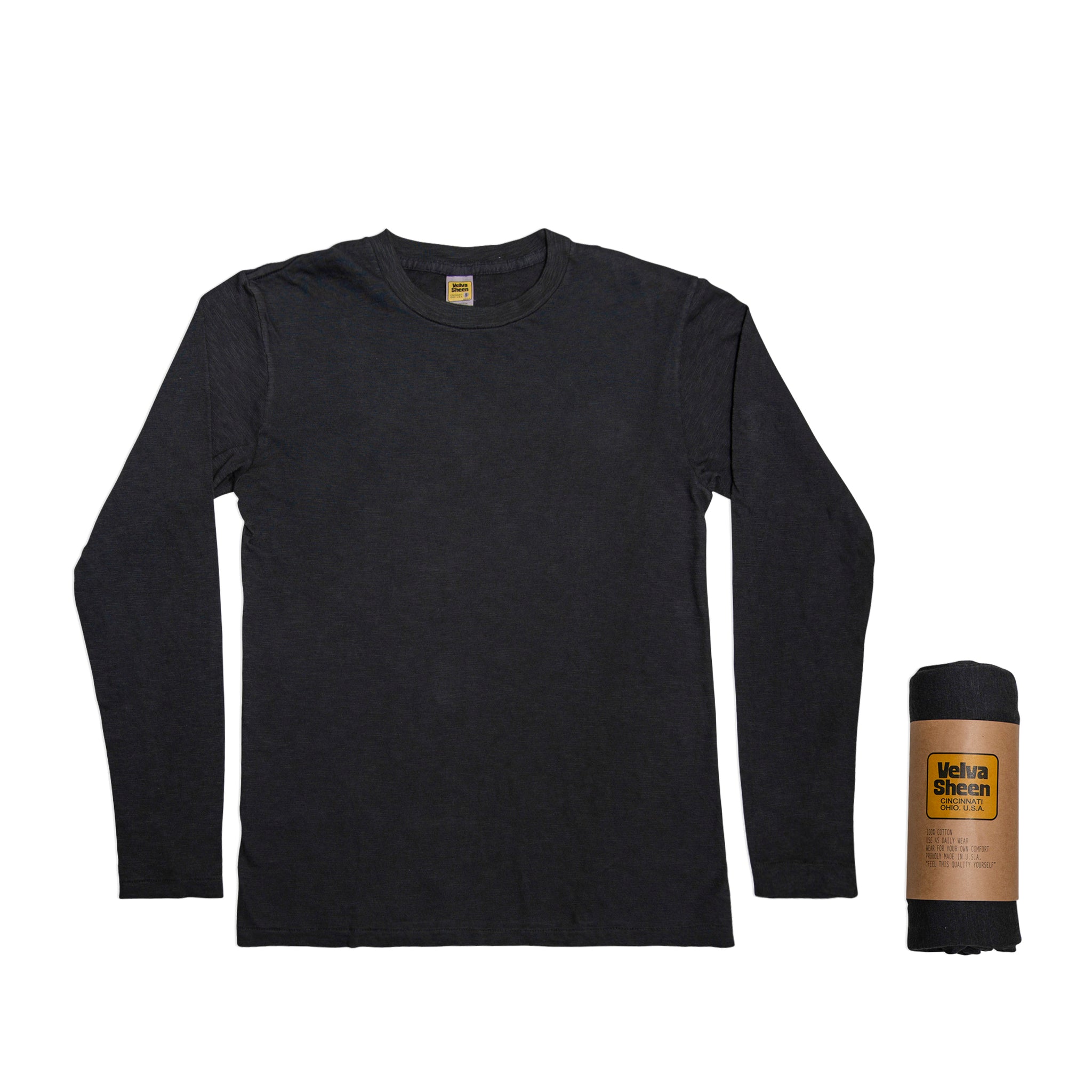 Rolled Long sleeve Crew neck Tee / Black – VELVA SHEEN
