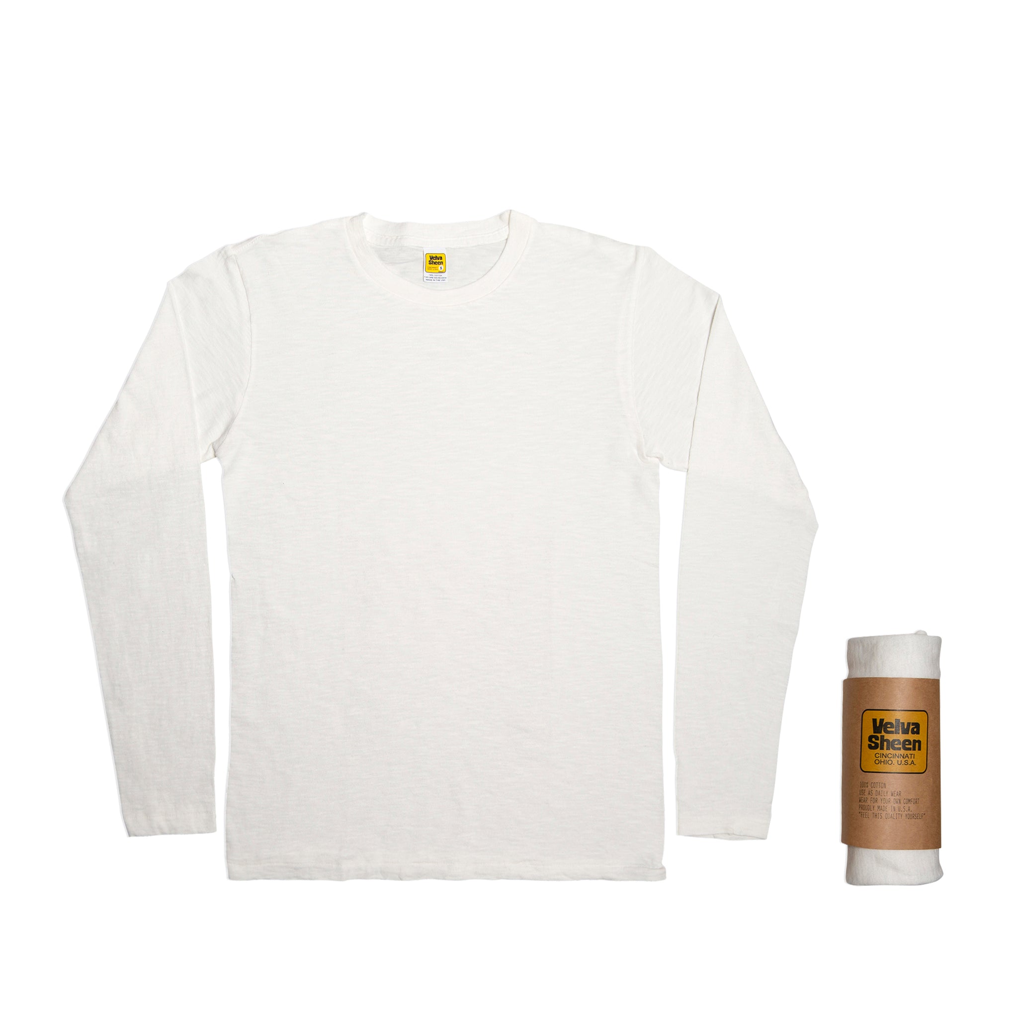Rolled Long sleeve Crew neck Tee / White – VELVA SHEEN